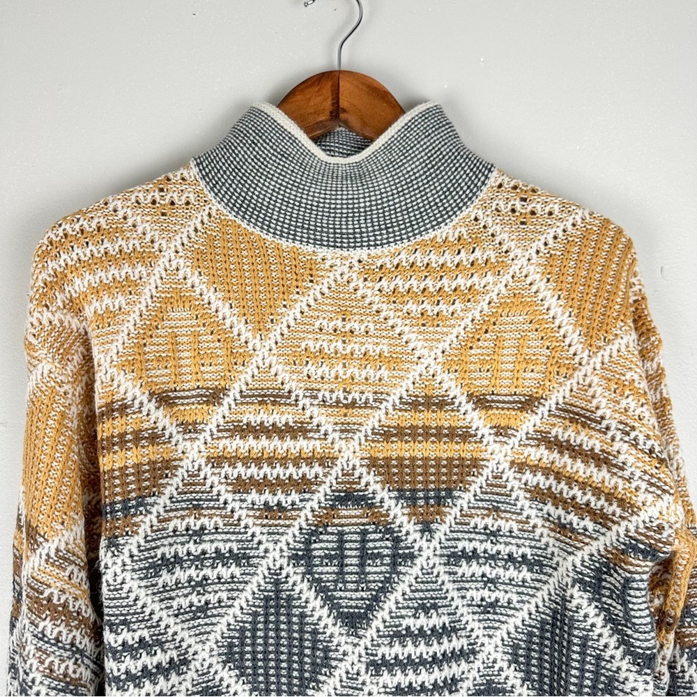 HEM & THREAD Aztec Mock Turtleneck Geometric Textured Patterned Sweater Pullover - Picture 6 of 10